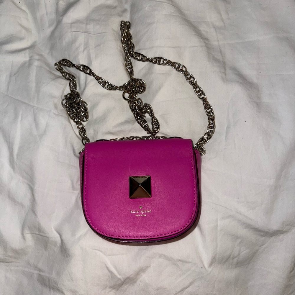 Kate Spade Fuchsia Crossbody Bag with Silver Chain